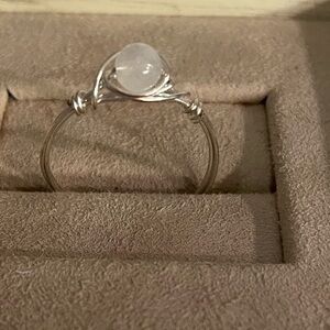 Silver Wire Wrapped Ring with a Moonstone - size 7